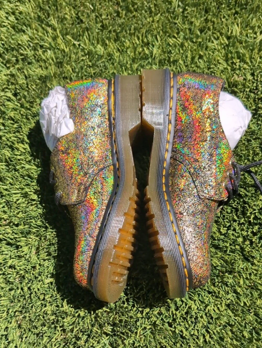 NEW Dr. Martens Gold Iridescent Holographic Lace-Up 1461 Oxford Rainbow Crackle